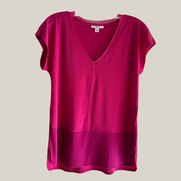 Bar III Women's Polyester Spandex Pink V-Neck Short Sleeve Top Size XS - Picture 5 of 5